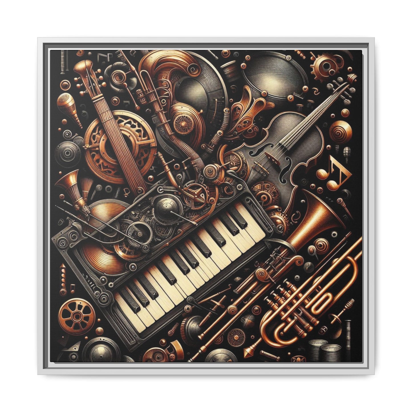 Modern Music-Themed Steampunk Style Print Abstract Design Unique Framed Canvas Print Wall Art Music Lover Gift Decor 3 frame colors
