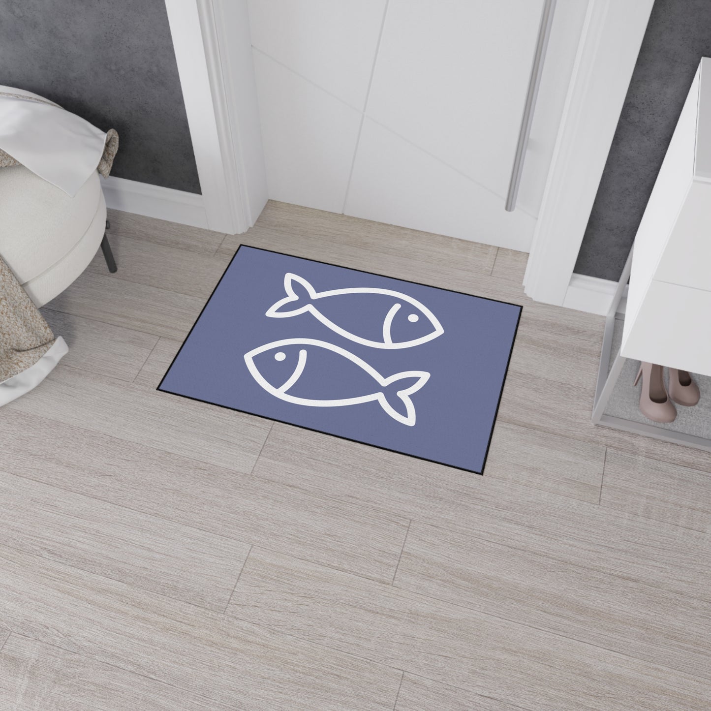 Decorative Heavy Duty Non-Slip Floor Mat Stylish Design Perfect for Entryway Kitchen Décor Grey Fish Design Rug Fishy Bathroom Mat