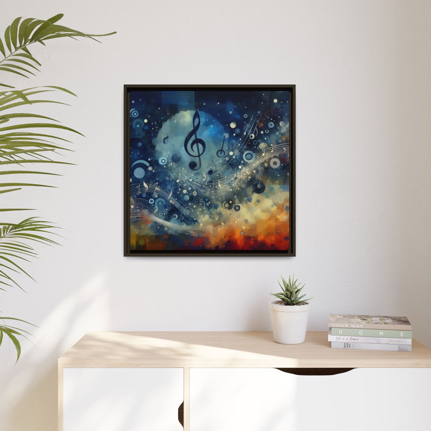 Modern Music-Themed Print Abstract Design Unique Framed Canvas Print Treble Clef Note Wall Art Music Lover Gift Decor 3 frame colors