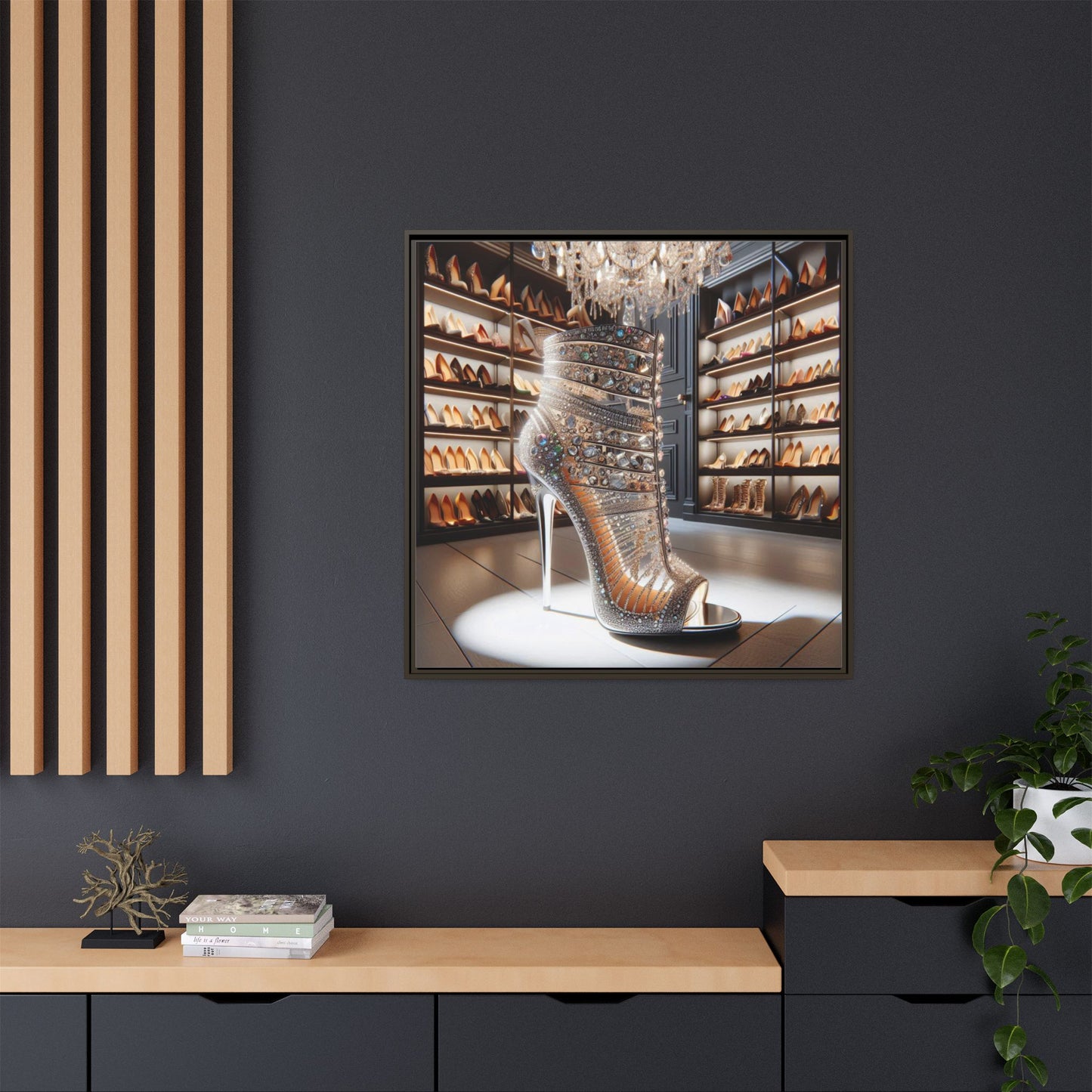 High Heel Shoe Framed Canvas Print Wall Art Unique Fashion Designer Style Haute Couture Shoe Lover Fashionista Gift Decor 3 Frame Colors