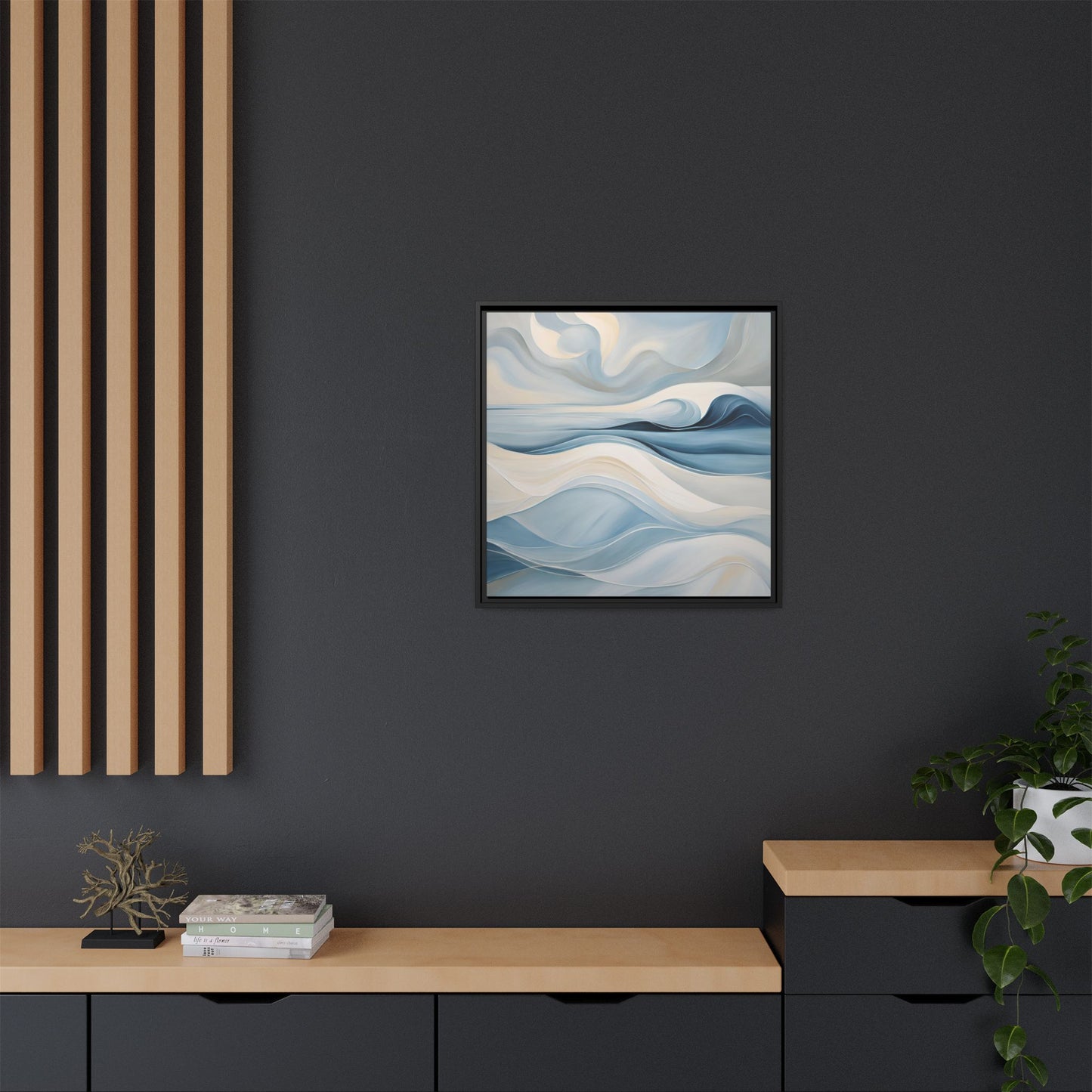 Modern Abstract Wave Design Unique Framed Canvas Wall Art Ocean Beach Gift Nature Lover Gift Underwater Sea Lover Gift 3 frame colors