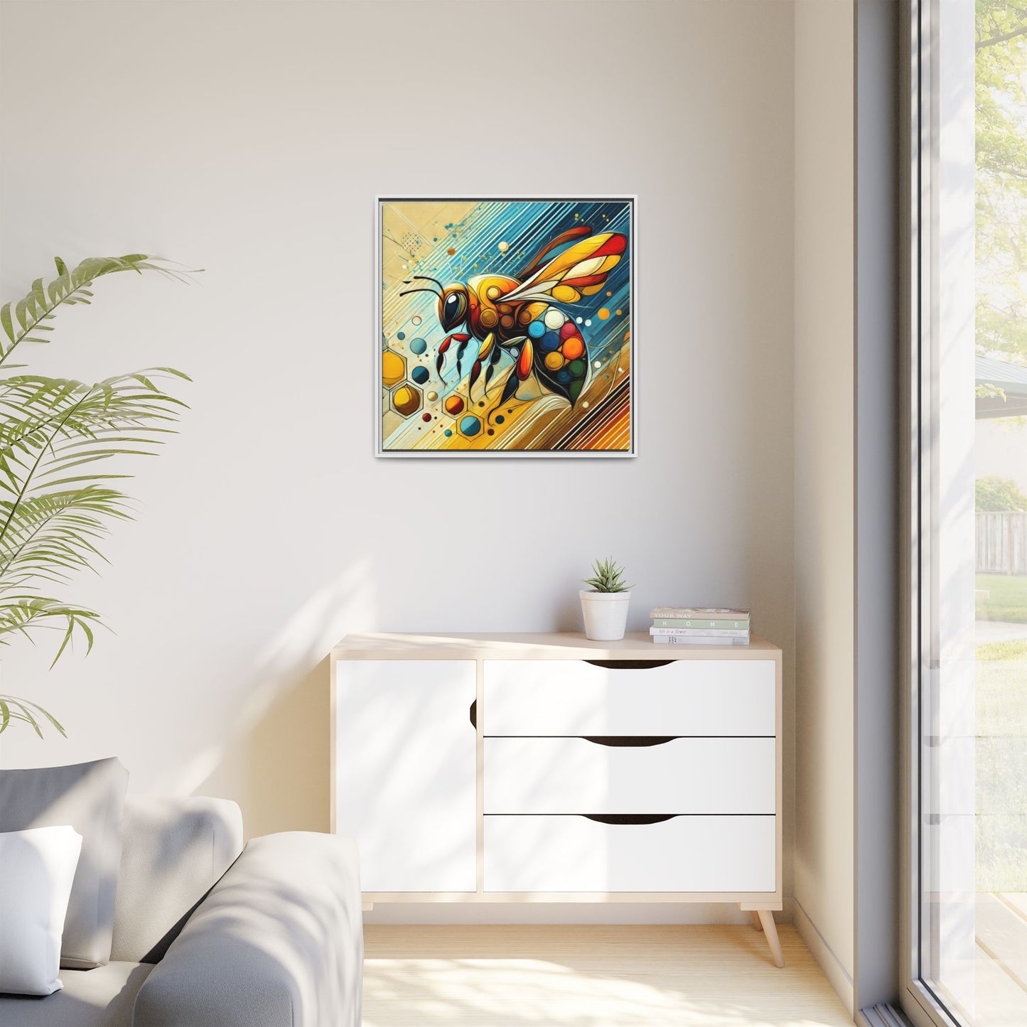 Modern Bee Print Abstract Design Unique Framed Canvas Print Insect Lover Wall Art Animal Lover Gift Nature Lover Decor 3 frame colors