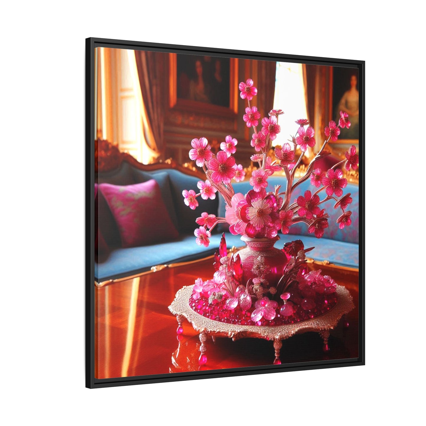 Pink Bejeweled Bonzai Tree Framed Canvas Print Wall Art Unique Nature Lover Asian Art Gift Decor 3 Frame Colors