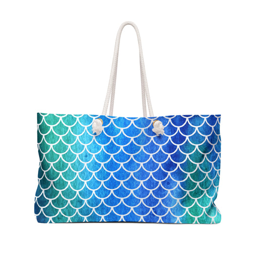 Fish Scale Design Beachy Weekender Tote Bag Beachy Theme Large Grocery Shopping Bag Cottage Core Gift Bag Boho Beach Lover Tote