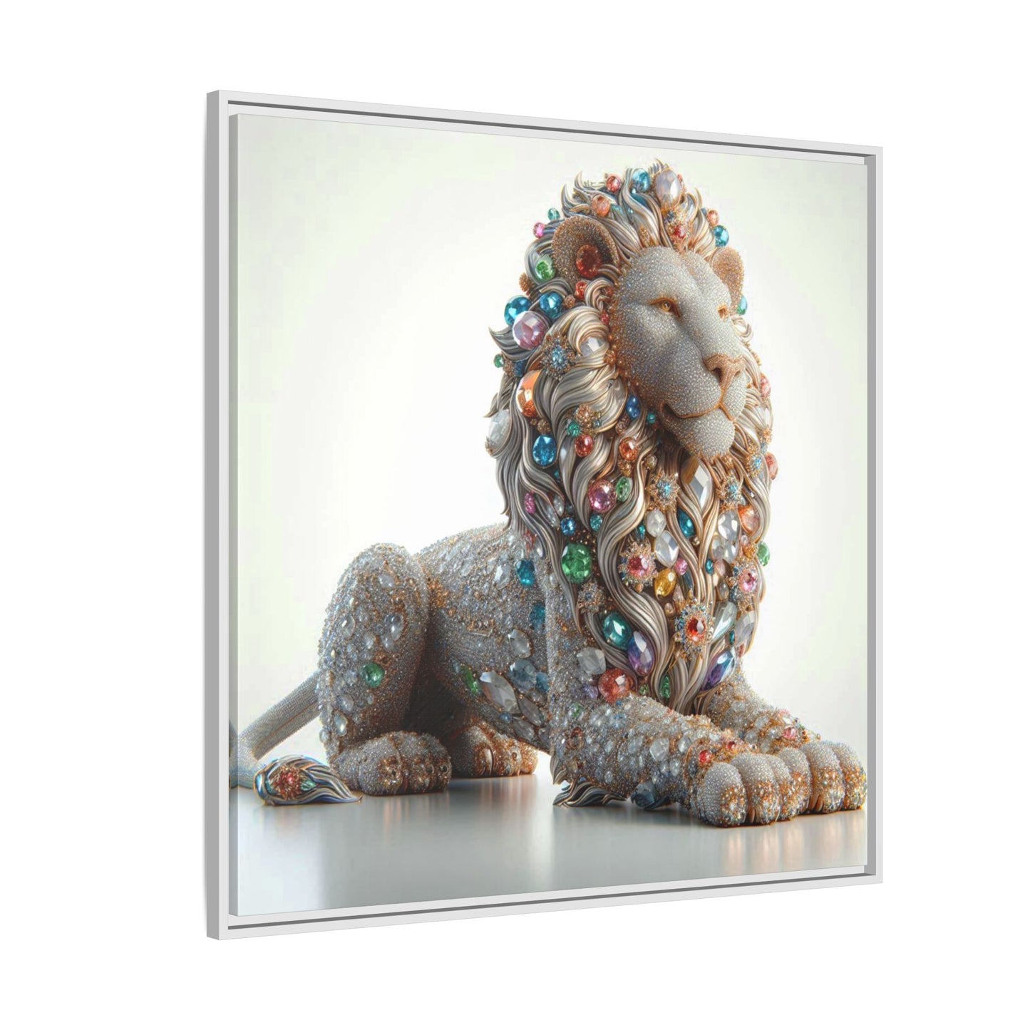 Bejeweled Lion Framed Canvas Print Wall Art Unique Fashion Designer Haute Couture Fashionista Animal Lover Gift Decor 3 Frame Colors