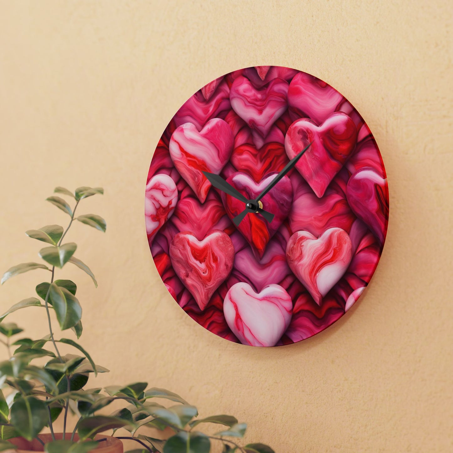 Heart Design Acrylic Office Clock Unique Colorful Wall Clock for Kitchen or Living Room Nature Lover Gift Rock Art Design