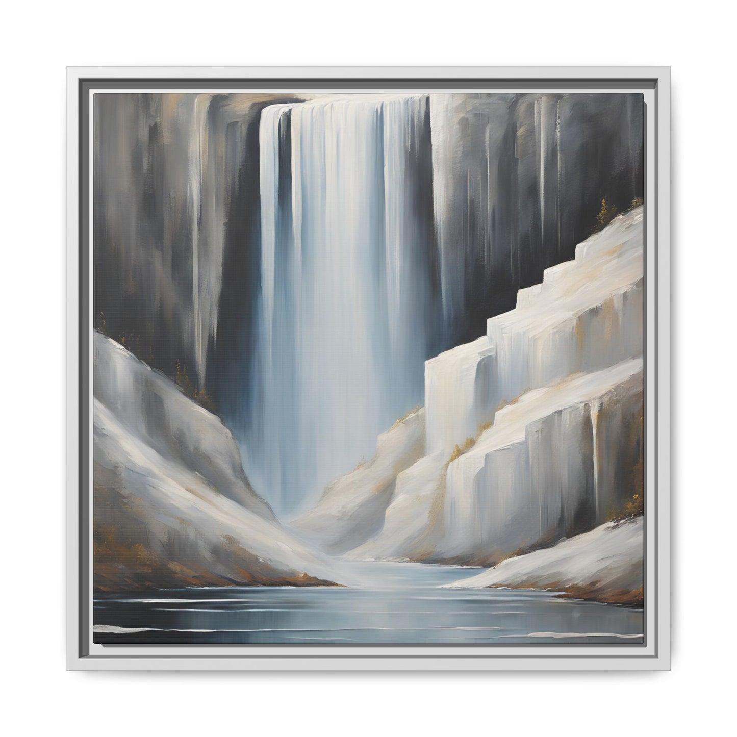 Modern Abstract Waterfall Design Unique Framed Canvas Wall Art Ocean Beach Gift Nature Lover Gift Mountain Landscape Gift 3 frame colors