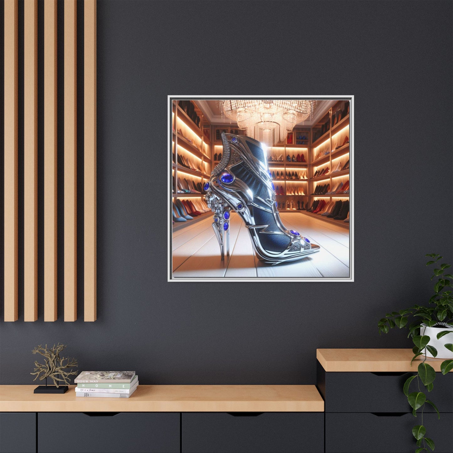 High Heel Shoe Framed Canvas Print Wall Art Unique Fashion Designer Style Haute Couture Shoe Lover Fashionista Gift Decor 3 Frame Colors