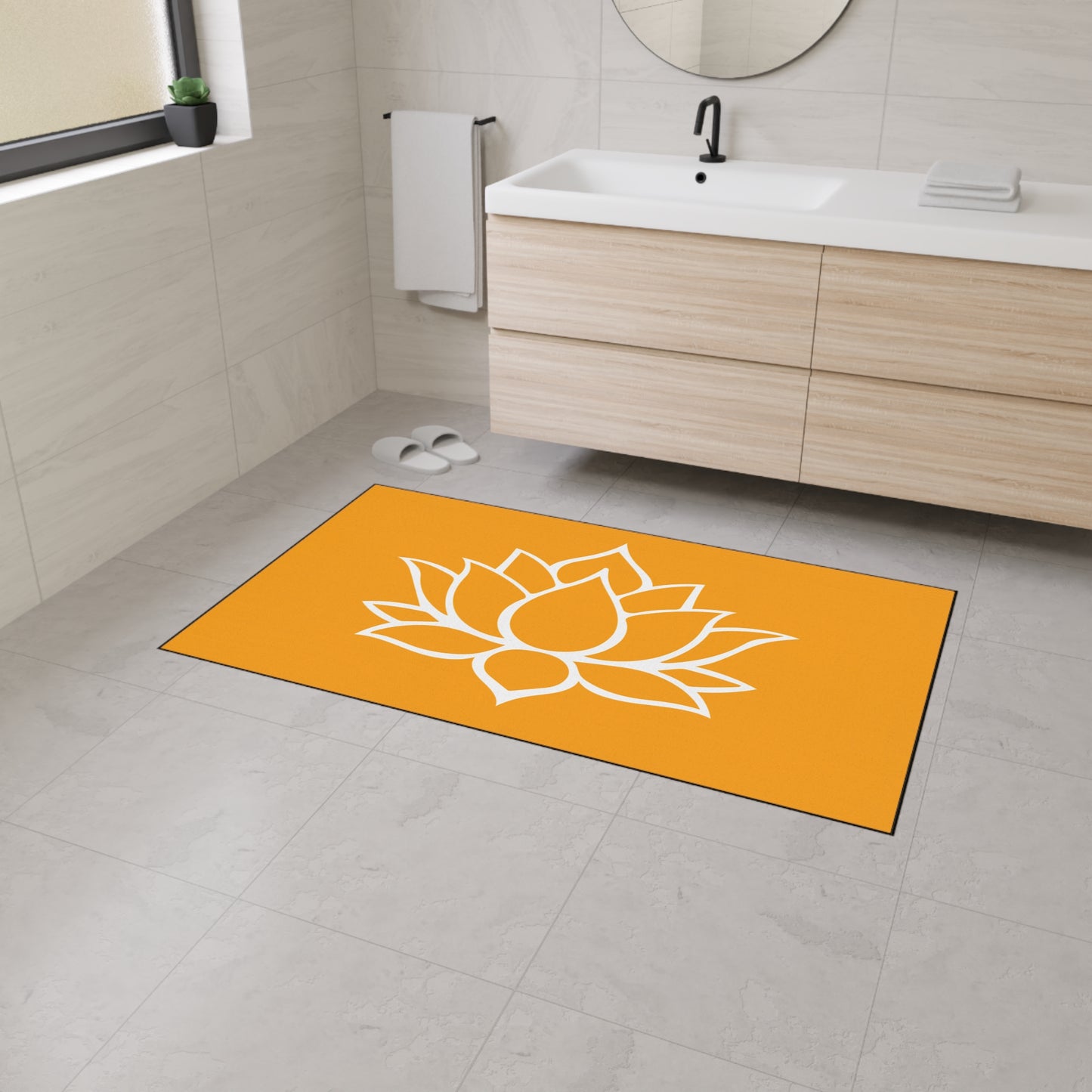 Decorative Heavy Duty Non-Slip Floor Mat Stylish Design Perfect for Entryway Kitchen Décor Orange Lotus Blossom Floral Design Rug Bath Mat