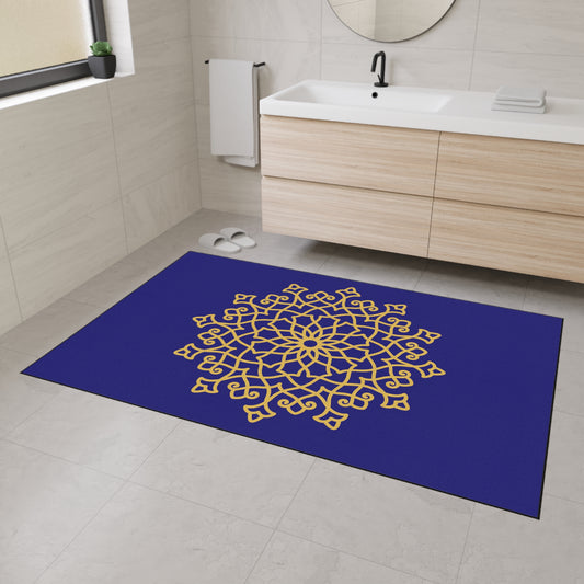 Decorative Heavy Duty Non-Slip Floor Mat Stylish Design Perfect for Entryway Kitchen Décor Blue Floral Geometric Design Rug Bathroom Mat