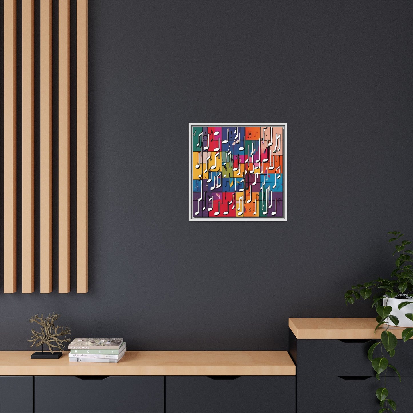 Modern Music-Themed Print Abstract Design Unique Framed Canvas Print Treble Clef Note Wall Art Music Lover Gift Decor 3 frame colors