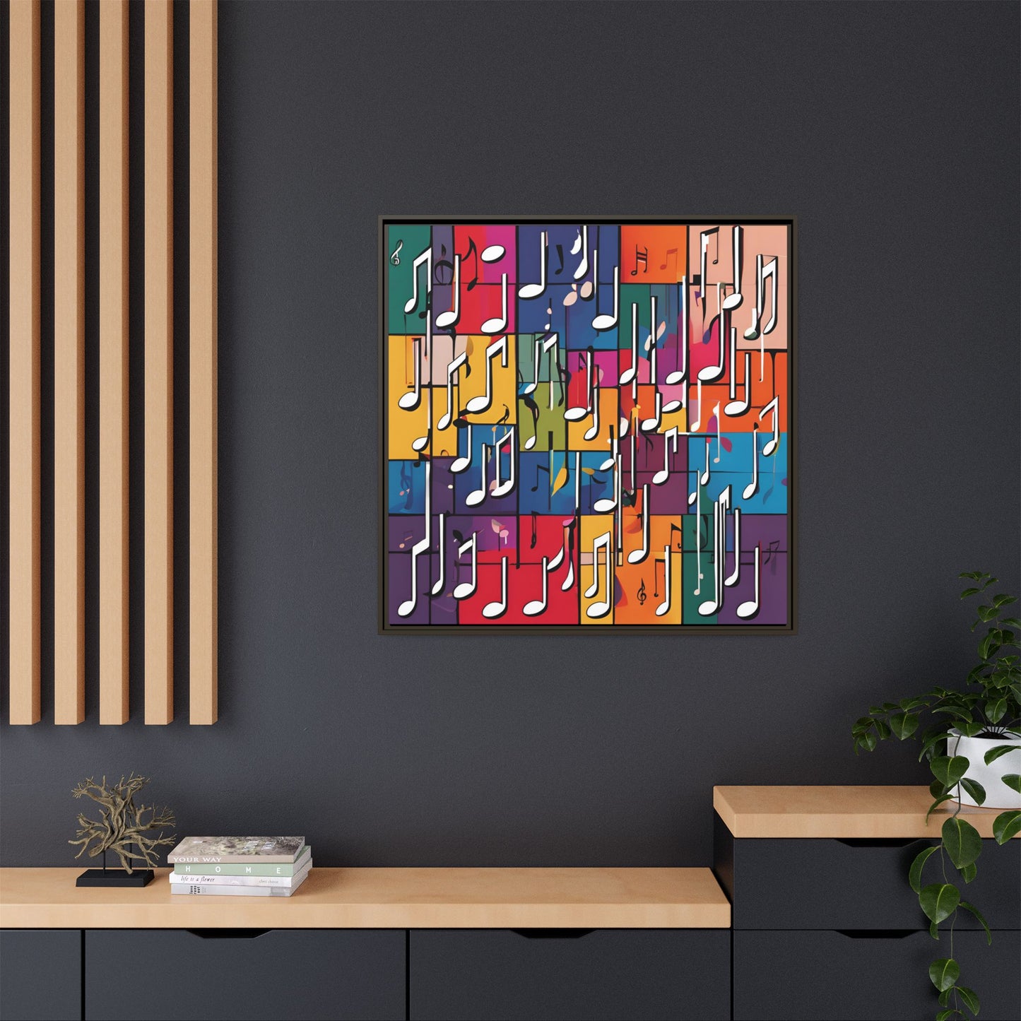 Modern Music-Themed Print Abstract Design Unique Framed Canvas Print Treble Clef Note Wall Art Music Lover Gift Decor 3 frame colors