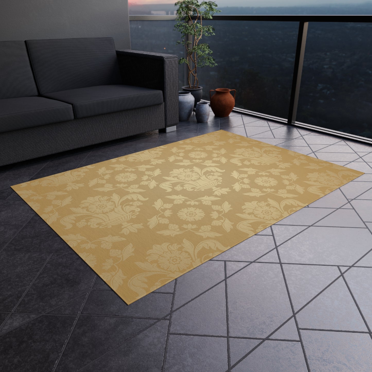 Chenille Outdoor Rug with No-Skid Backing Cozy Outdoor Carpet Patio Decor Gazebo Rug Pool Area Decor Outdoor Damask Pattern Kitchen Carpet