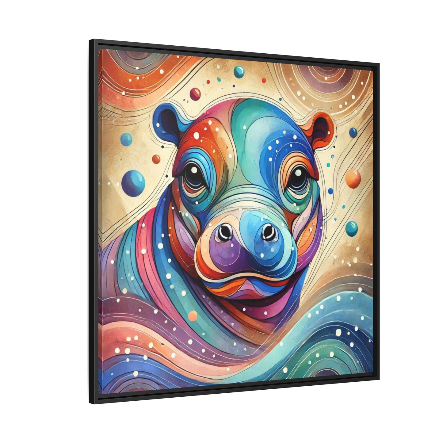 Modern Hippo Print Abstract Design Unique Framed Canvas Print Baby Hippo Wall Art Animal Lover Gift Nature Lover Decor 3 frame colors