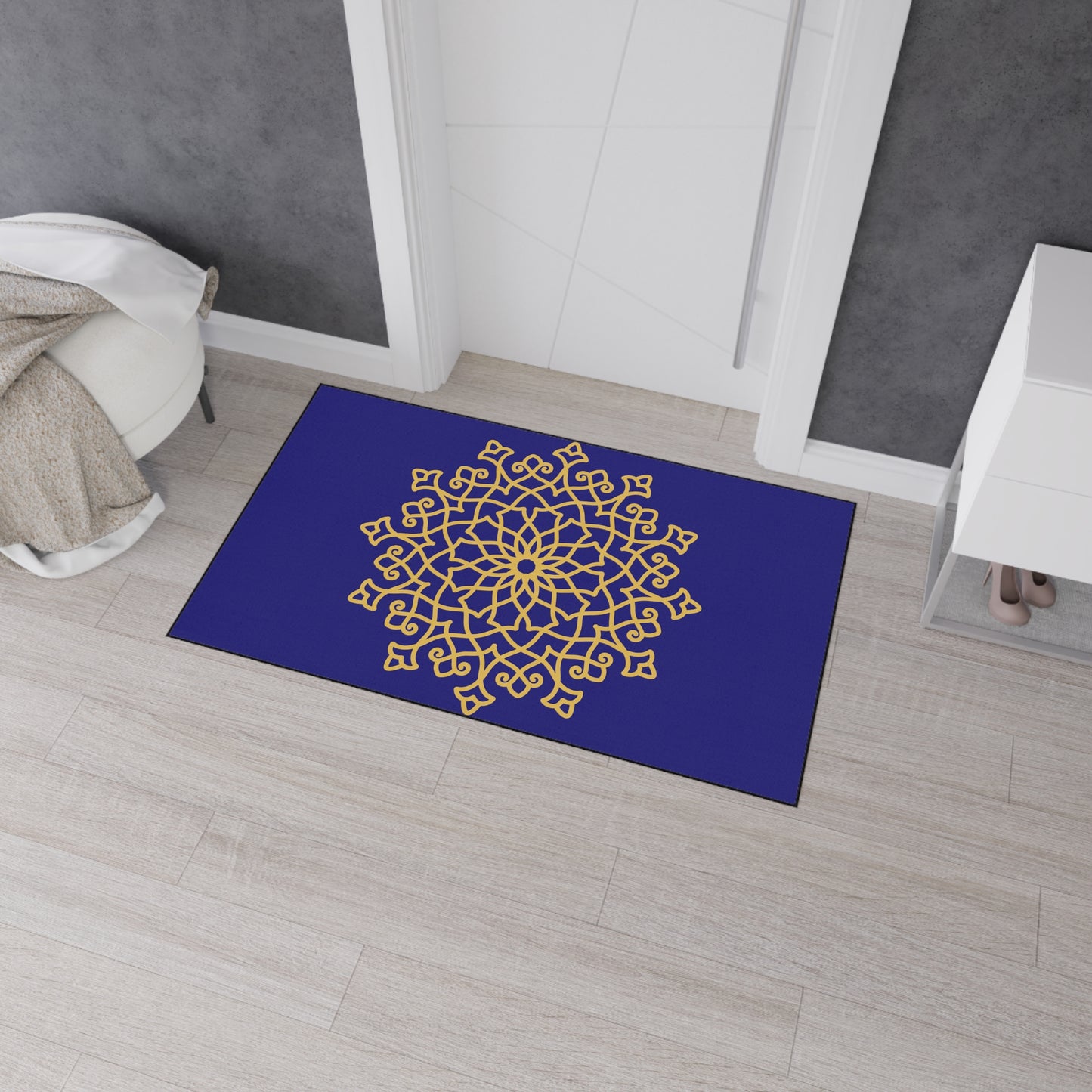 Decorative Heavy Duty Non-Slip Floor Mat Stylish Design Perfect for Entryway Kitchen Décor Blue Floral Geometric Design Rug Bathroom Mat