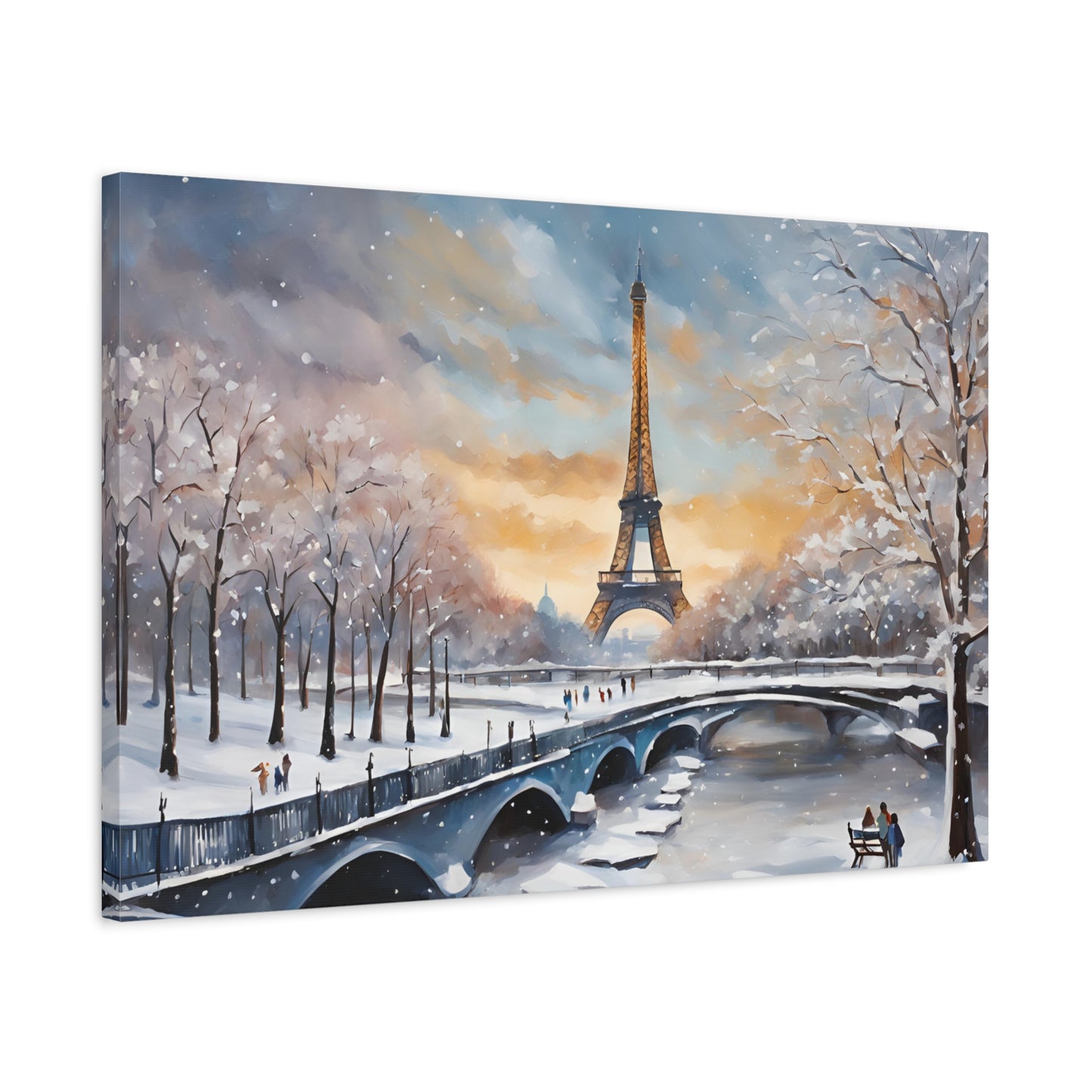 Eiffel Tower in Winter Print Wall Art Matte Stretched Canvas Paris Lover Gift Winter in France