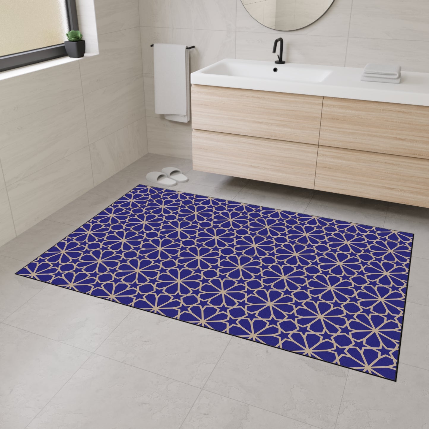 Decorative Heavy Duty Non-Slip Floor Mat Stylish Design Perfect for Entryway Kitchen Blue and Gold Geometric Floral Design Rug Bathroom Mat