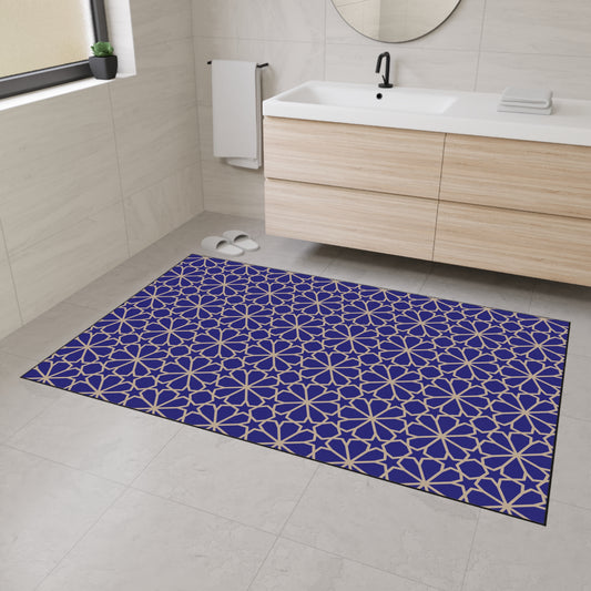 Decorative Heavy Duty Non-Slip Floor Mat Stylish Design Perfect for Entryway Kitchen Blue and Gold Geometric Floral Design Rug Bathroom Mat