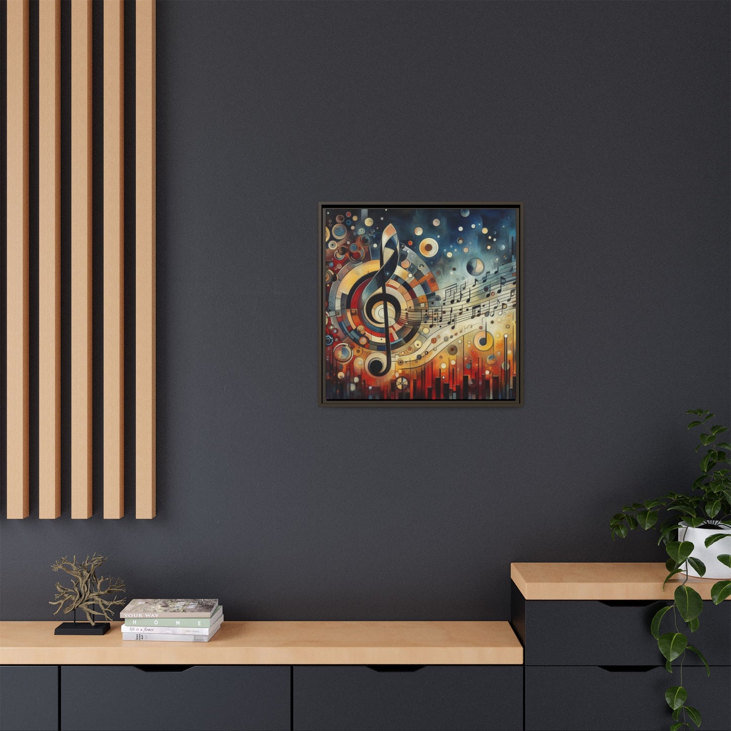 Modern Music-Themed Print Abstract Design Unique Framed Canvas Print Treble Clef Note Wall Art Music Lover Gift Decor 3 frame colors