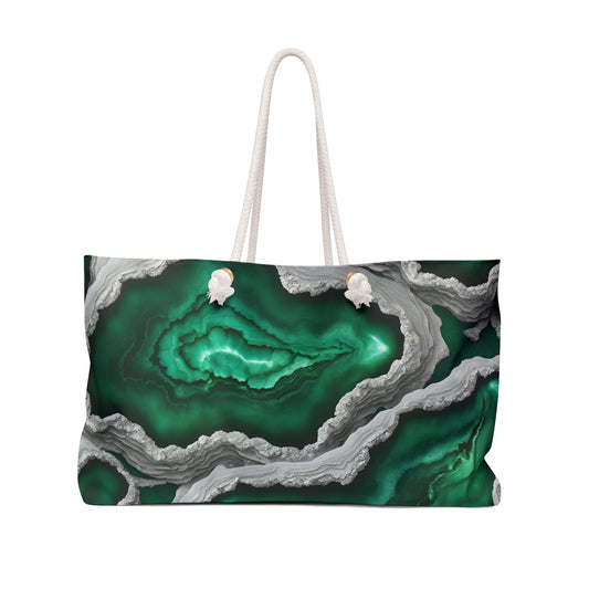 Emerald Green Geode Design Weekender Tote Bag Gemstone Image Grocery Shopping Bag Cottage Core Rock Lover Boho Bag Geology Tote Mom Gift