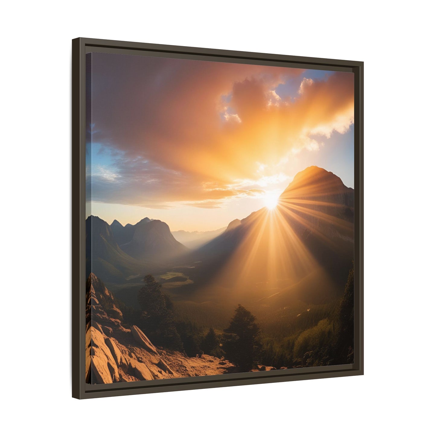 Sunrise in the Mountains Framed Canvas Wall Art Canyon Outdoors Vacation Gift Nature Lover Peaceful Zen Sunset Gift 3 frame colors