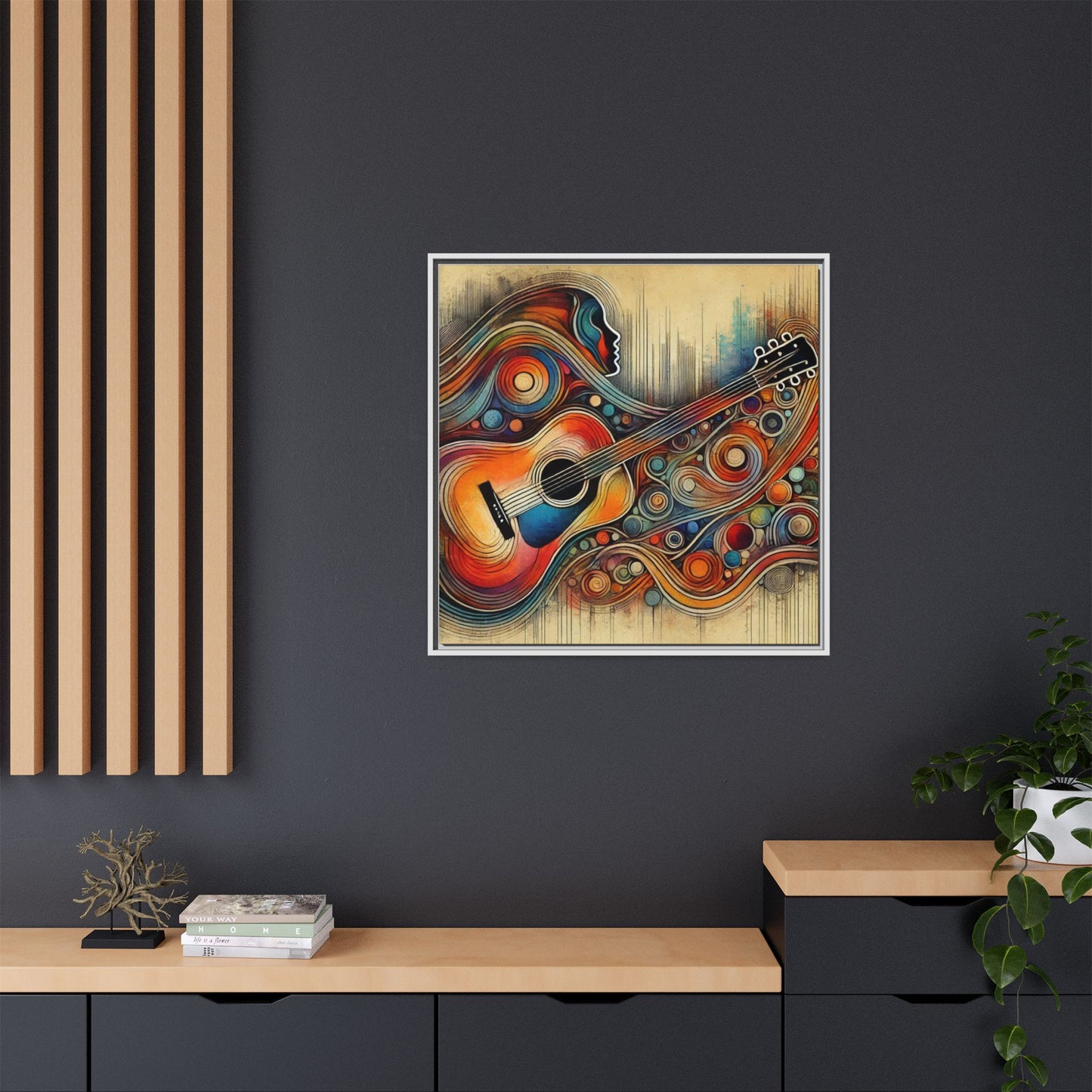 Modern Music-Themed Print Abstract Design Unique Framed Canvas Print Guitar Wall Art Music Lover Gift Decor 3 frame colors