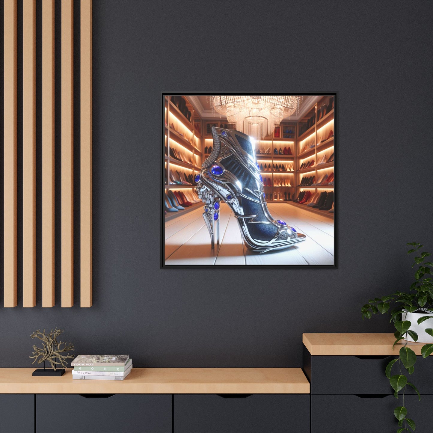 High Heel Shoe Framed Canvas Print Wall Art Unique Fashion Designer Style Haute Couture Shoe Lover Fashionista Gift Decor 3 Frame Colors