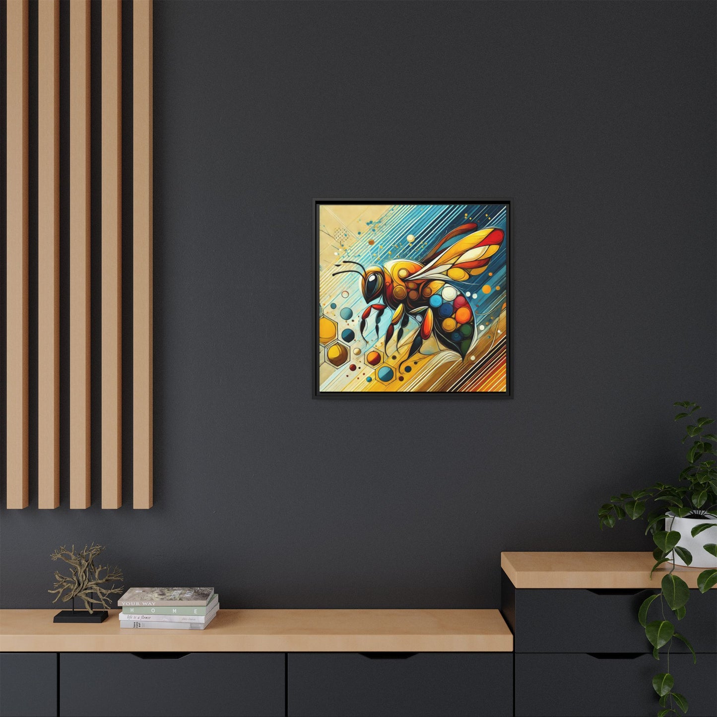 Modern Bee Print Abstract Design Unique Framed Canvas Print Insect Lover Wall Art Animal Lover Gift Nature Lover Decor 3 frame colors