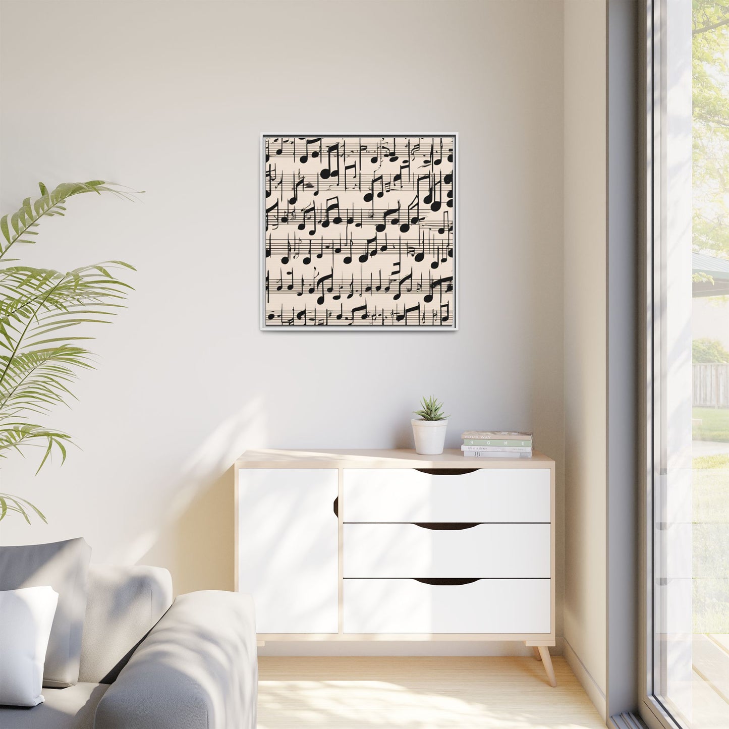 Music-Themed Print Abstract Sheet Music Design Unique Framed Canvas Print Treble Clef Note Wall Art Music Lover Gift Decor 3 frame colors