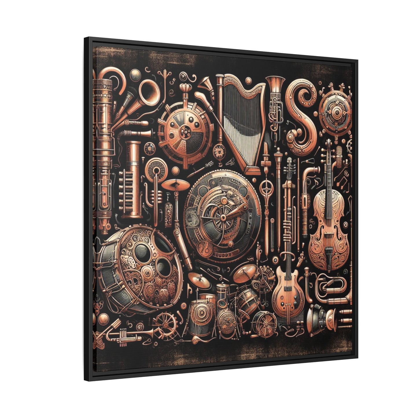 Modern Music-Themed Steampunk Style Print Abstract Design Unique Framed Canvas Print Wall Art Music Lover Gift Decor 3 frame colors