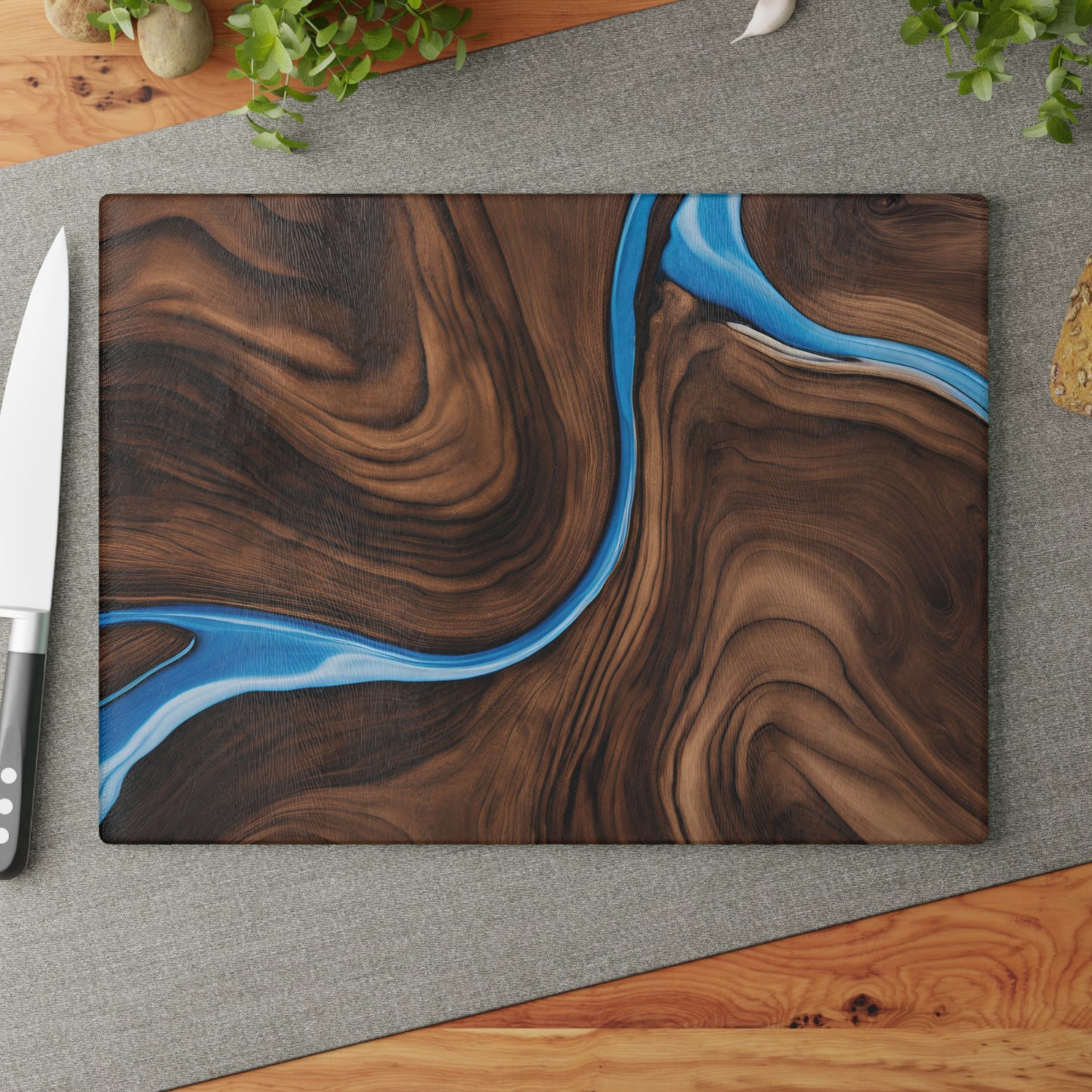 Kitchen Decor Glass Wood-look Image Nature Lover Cutting Board Serving Tray Home Cook Gift Colorful Glass Charcuterie Board