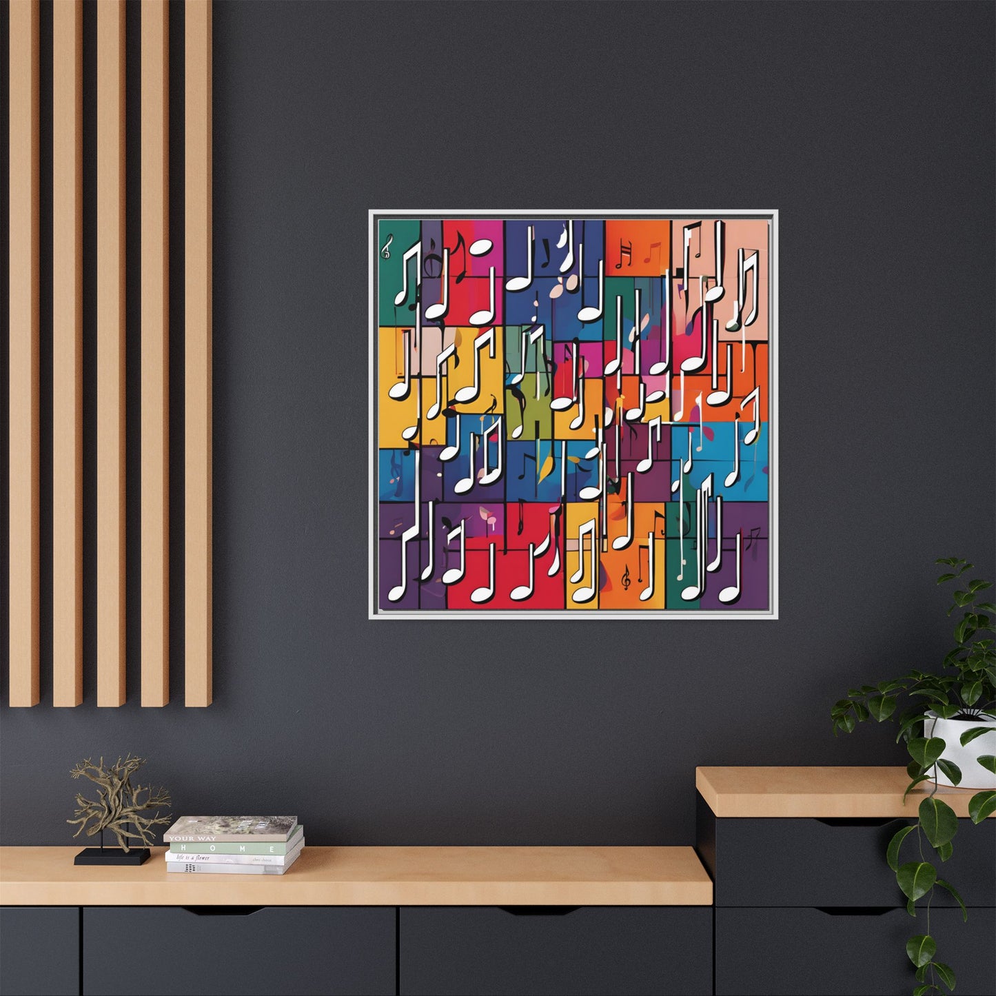 Modern Music-Themed Print Abstract Design Unique Framed Canvas Print Treble Clef Note Wall Art Music Lover Gift Decor 3 frame colors