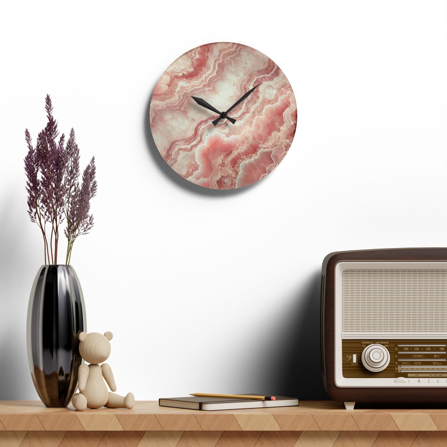 Acrylic Pink Quartz-Look Geode Inspired Unique Design Acrylic Wall Clock Agate Crystal Lover Gemologist Gift Nature Lover Rock Gift