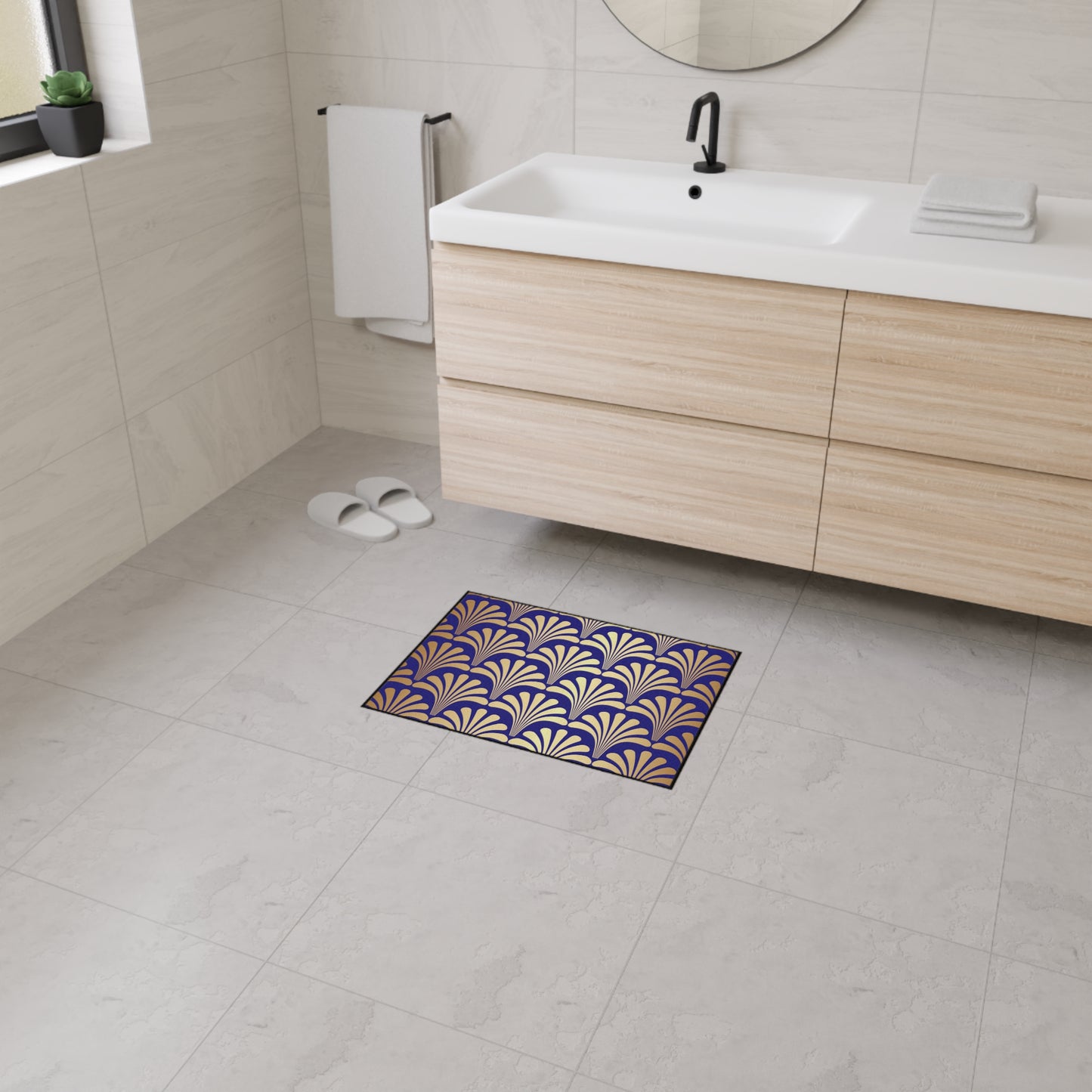 Decorative Heavy Duty Non-Slip Floor Mat Stylish Design Perfect for Entryway Kitchen Décor Blue Floral Geometric Design Rug Bathroom Mat