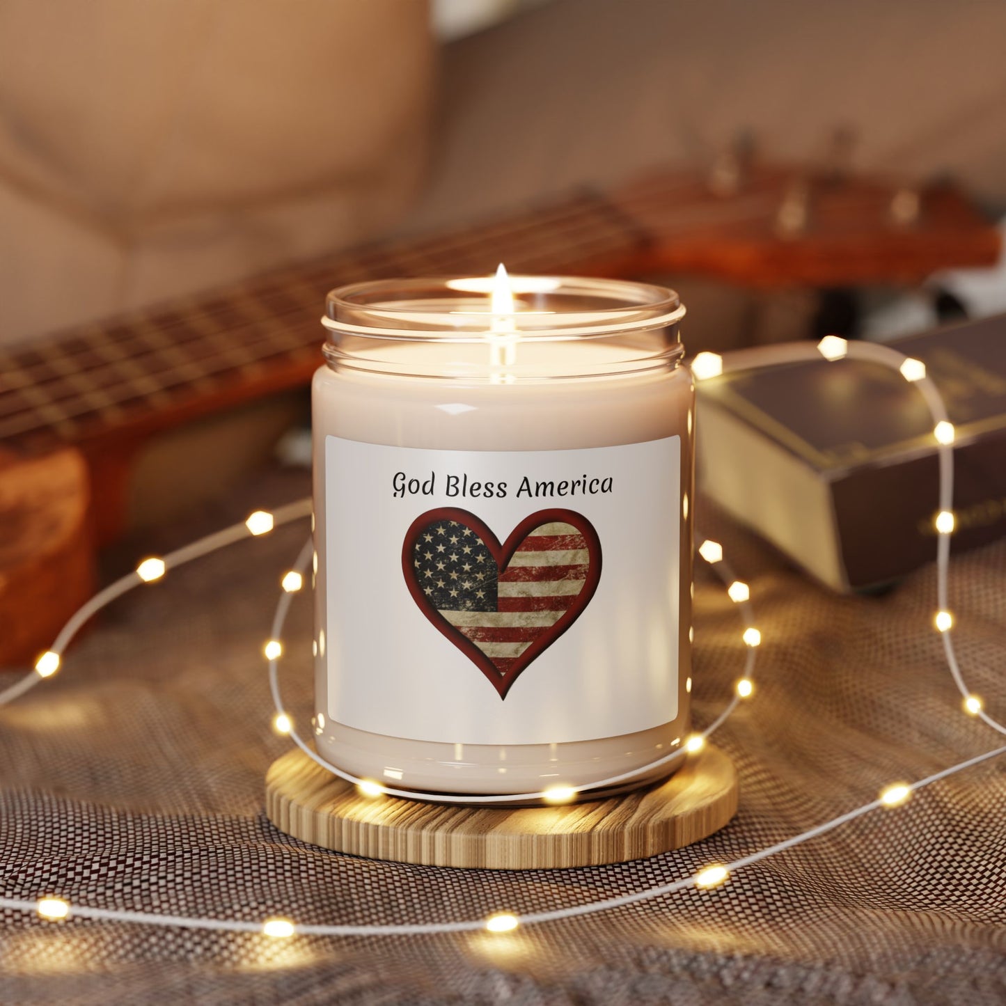 God Bless America Heart-shaped Flag Scented Soy Candle, 9oz