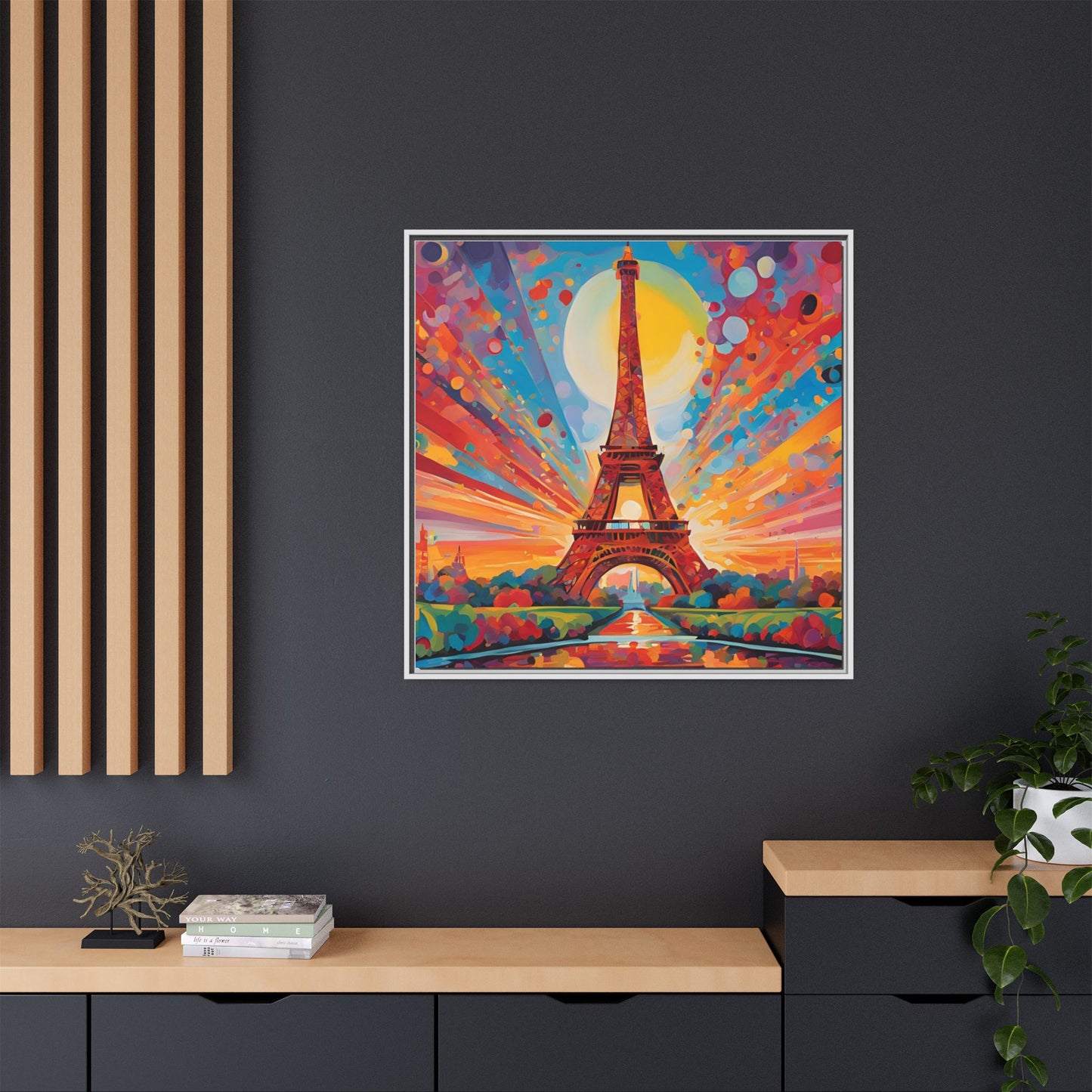 Modern Abstract Eiffel Tower Design Unique Framed Colorful Canvas Landscape Wall Art Paris France Gift Nature Lover Gift 3 frame colors