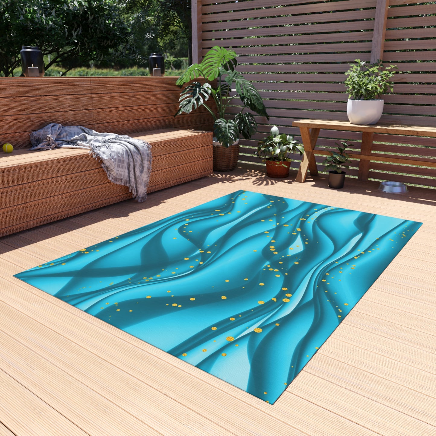 Wavy Design Chenille Outdoor Rug with No-Skid Backing Cozy Outdoor Carpet Patio Decor Gazebo Rug Beachy Tropical Pool Area Oceanic Decor