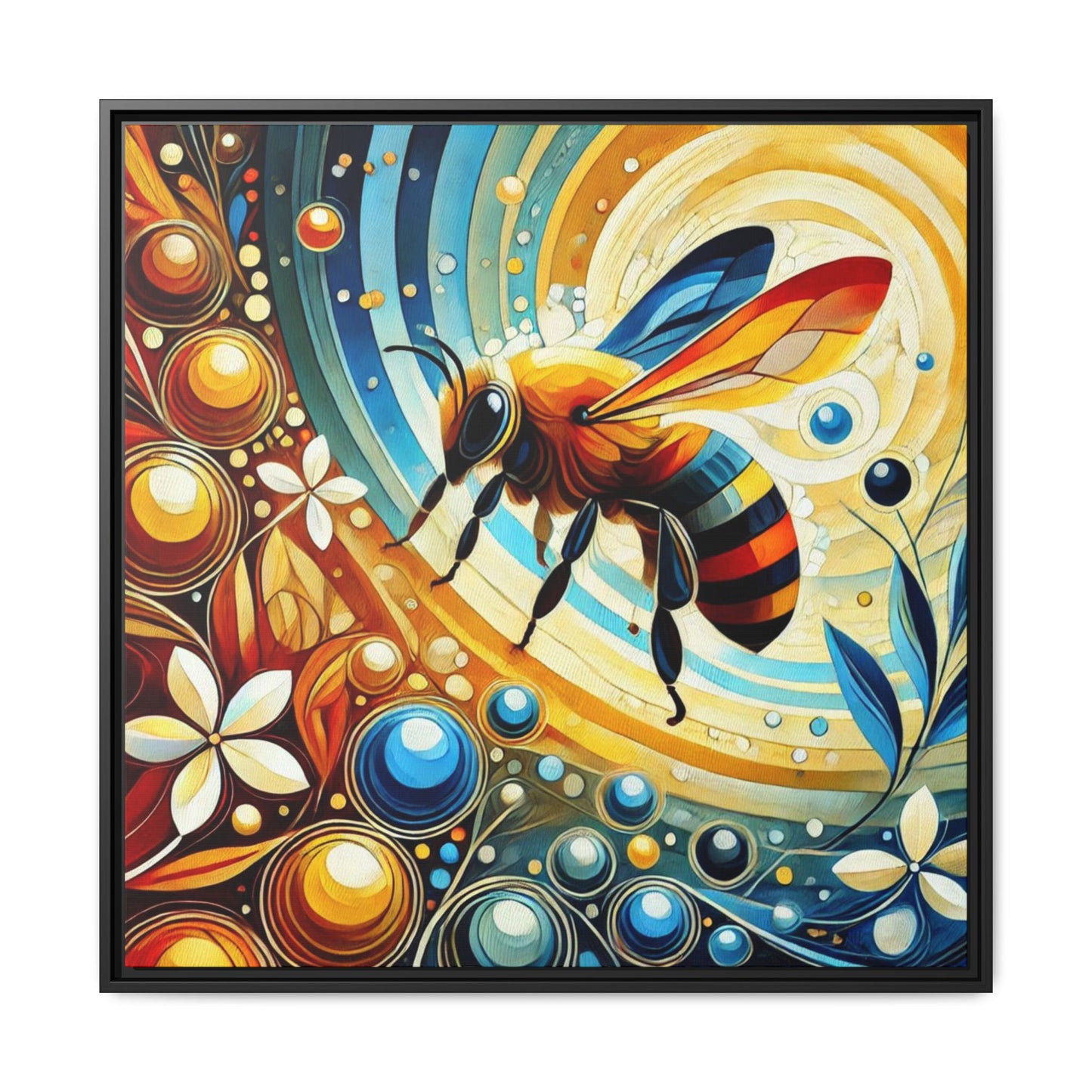 Modern Bee Print Abstract Design Unique Framed Canvas Print Insect Lover Wall Art Animal Lover Nature Lover Decor 3 frame colors