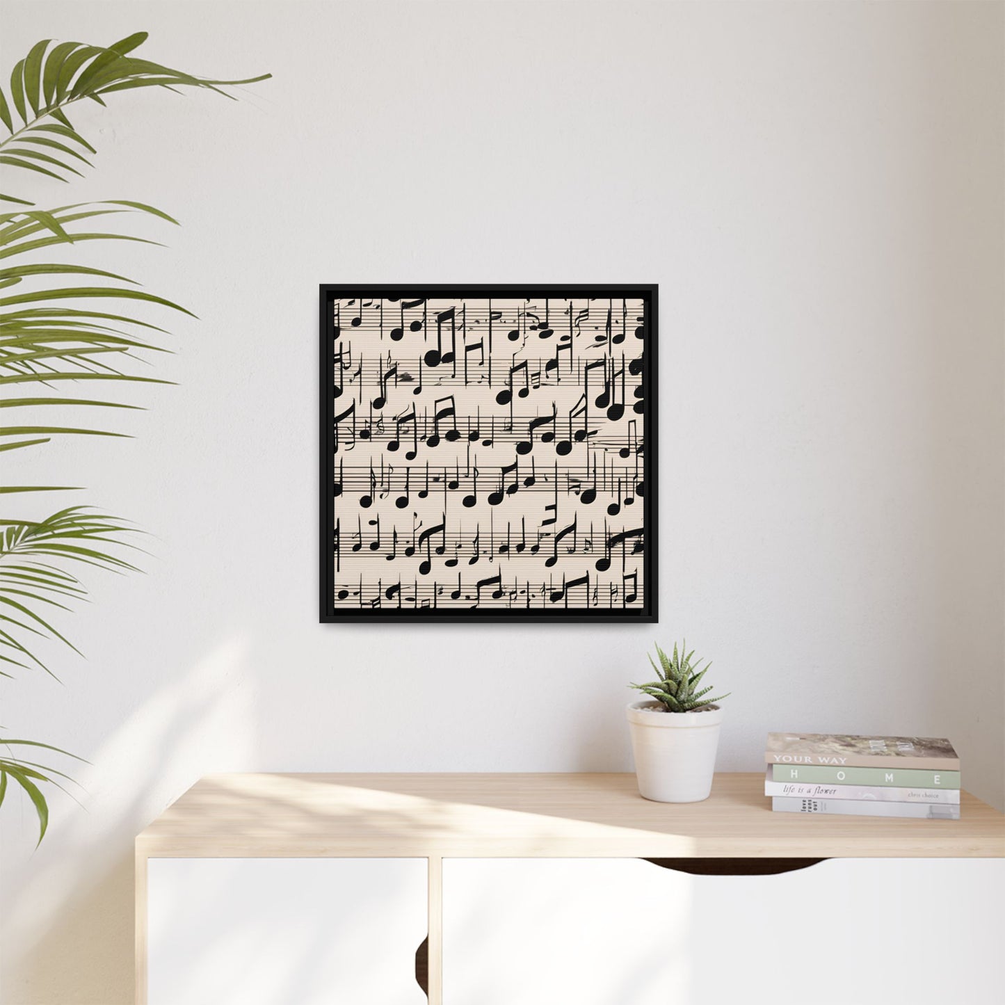 Music-Themed Print Abstract Sheet Music Design Unique Framed Canvas Print Treble Clef Note Wall Art Music Lover Gift Decor 3 frame colors