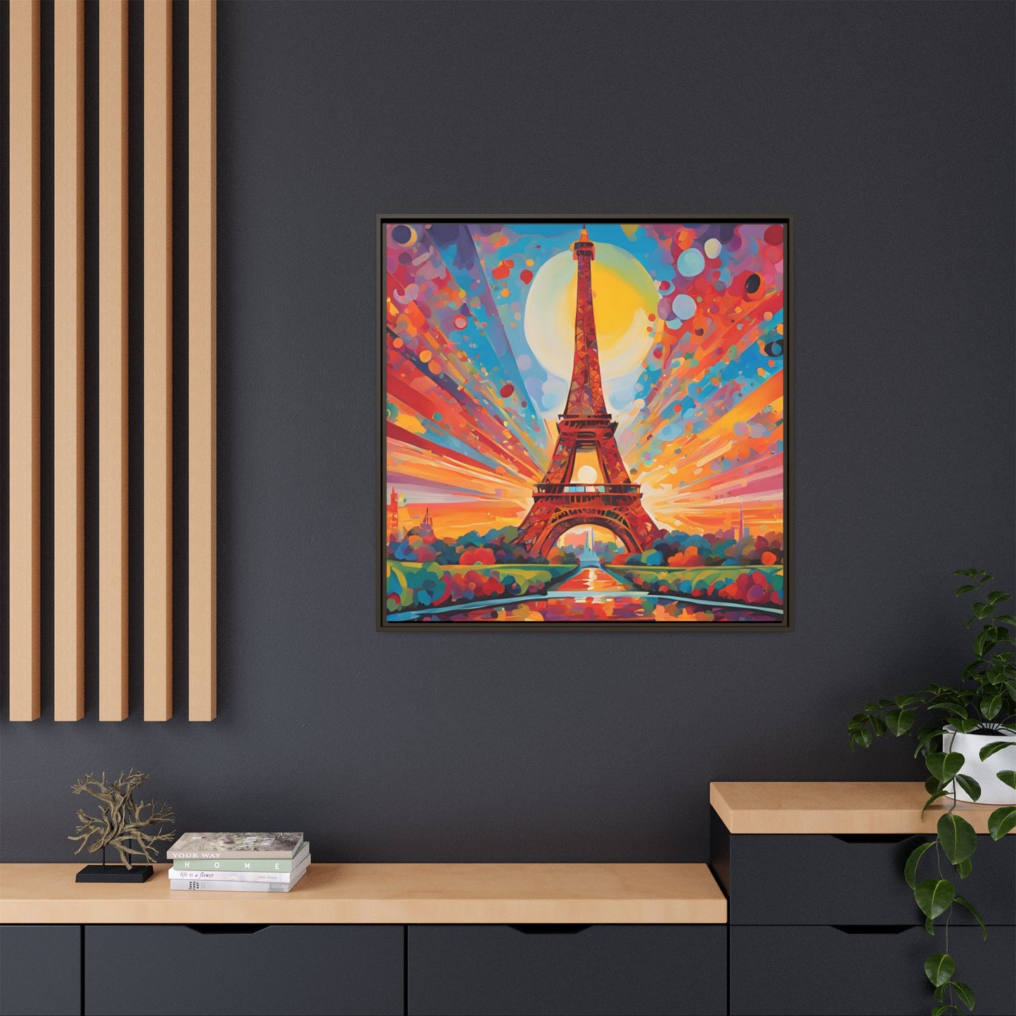 Modern Abstract Eiffel Tower Design Unique Framed Colorful Canvas Landscape Wall Art Paris France Gift Nature Lover Gift 3 frame colors