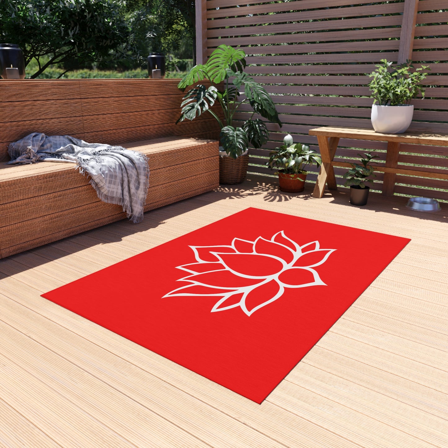 Zen Chenille Outdoor Rug with No-Skid Backing Cozy Outdoor Carpet Lotus Blossom Patio Decor Gazebo Rug Pool Area Decor Outdoor Kitchen Rug