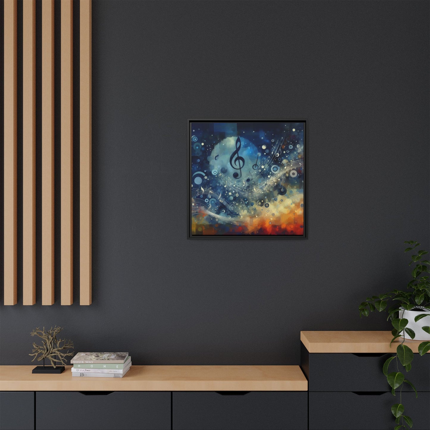 Modern Music-Themed Print Abstract Design Unique Framed Canvas Print Treble Clef Note Wall Art Music Lover Gift Decor 3 frame colors
