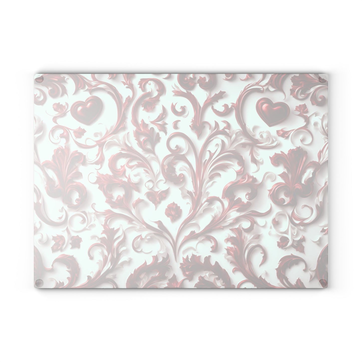 Kitchen Decor Glass Cutting Board Serving Tray with Heart Design Retro Damask Pattern Cutting Board Gift for Home Cook Charcuterie Board