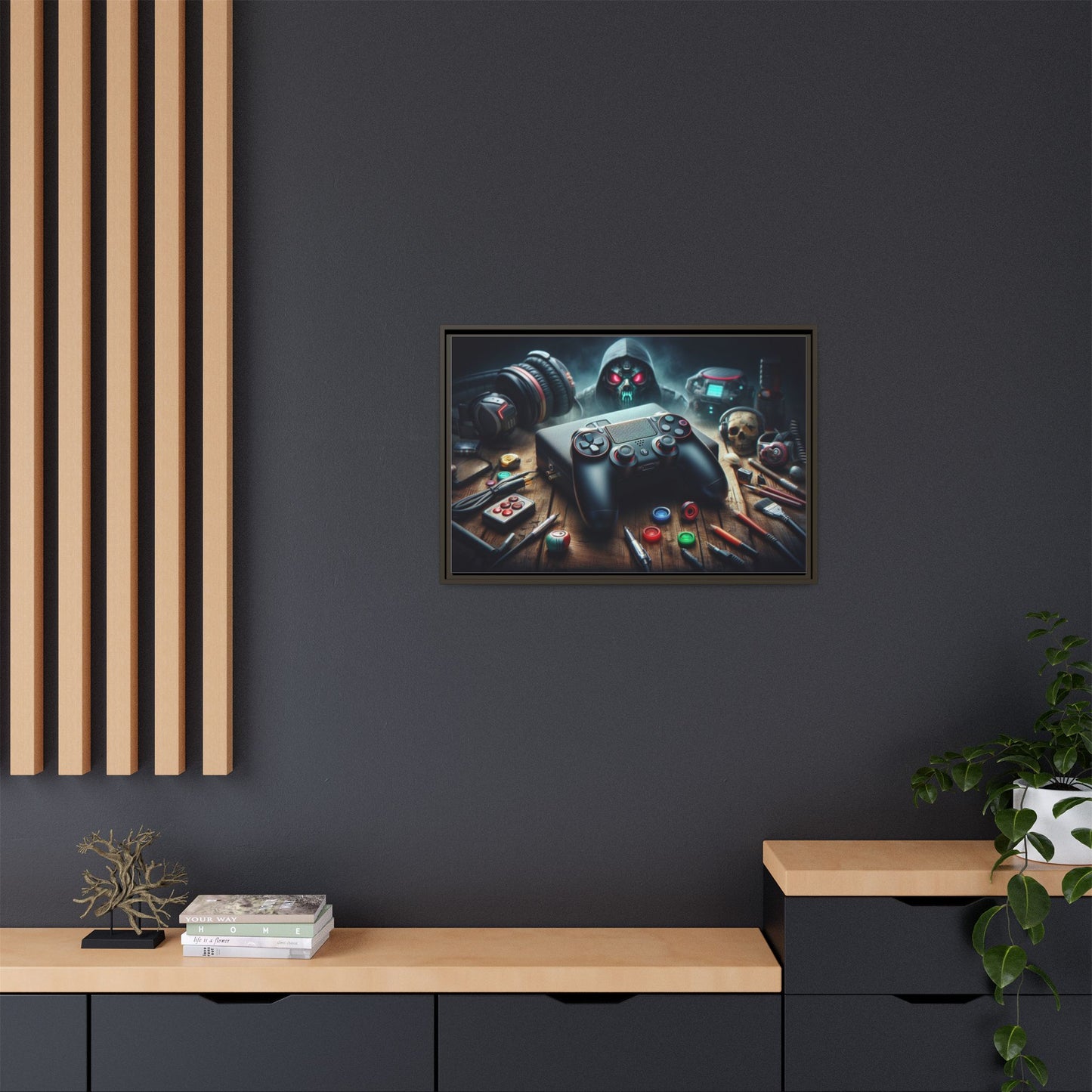 Gamer Themed Unique Framed AI Canvas Print Wall Art Video Game Lover Futuristic Digital Style Gift Cyber Geek Matrix Decor 3 frame colors