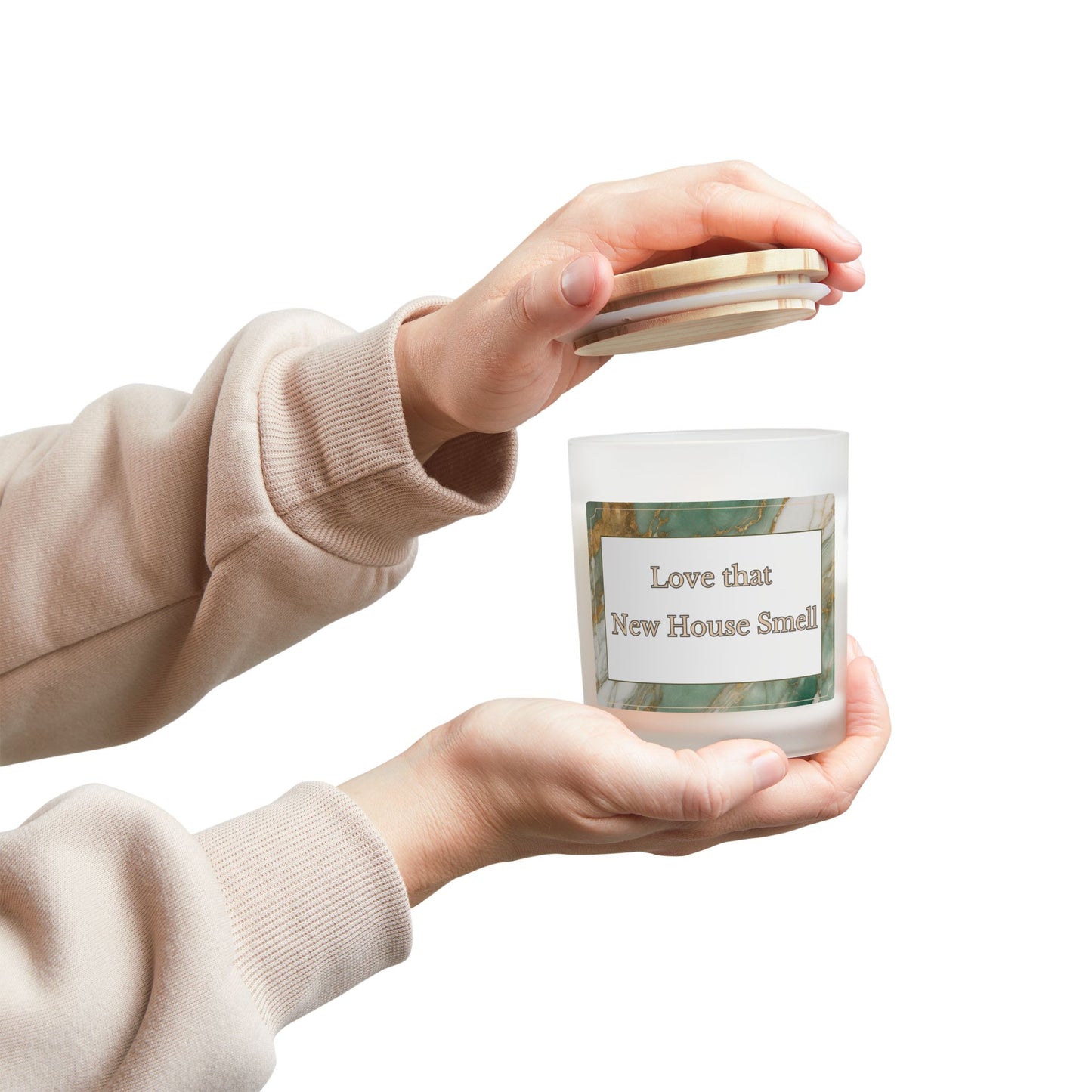 Artisanal Coconut Soy Frosted Glass Candle with Wooden Wick and Raw Maple Lid 11 oz Hand Poured Candle for New Home Owner 50 hrs burn time