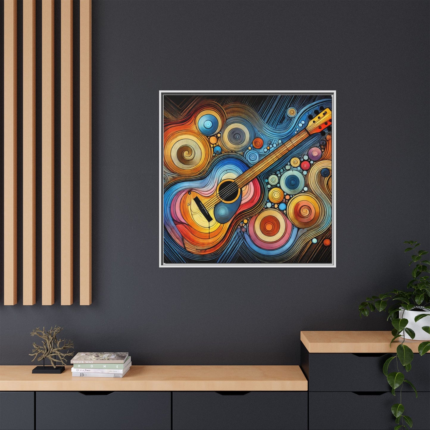 Modern Music-Themed Print Abstract Design Unique Framed Canvas Print Guitar Wall Art Music Lover Gift Decor 3 frame colors