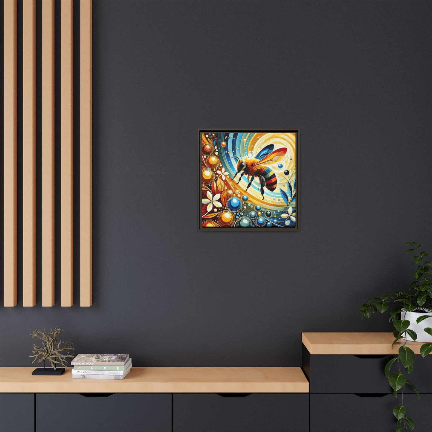 Modern Bee Print Abstract Design Unique Framed Canvas Print Insect Lover Wall Art Animal Lover Nature Lover Decor 3 frame colors
