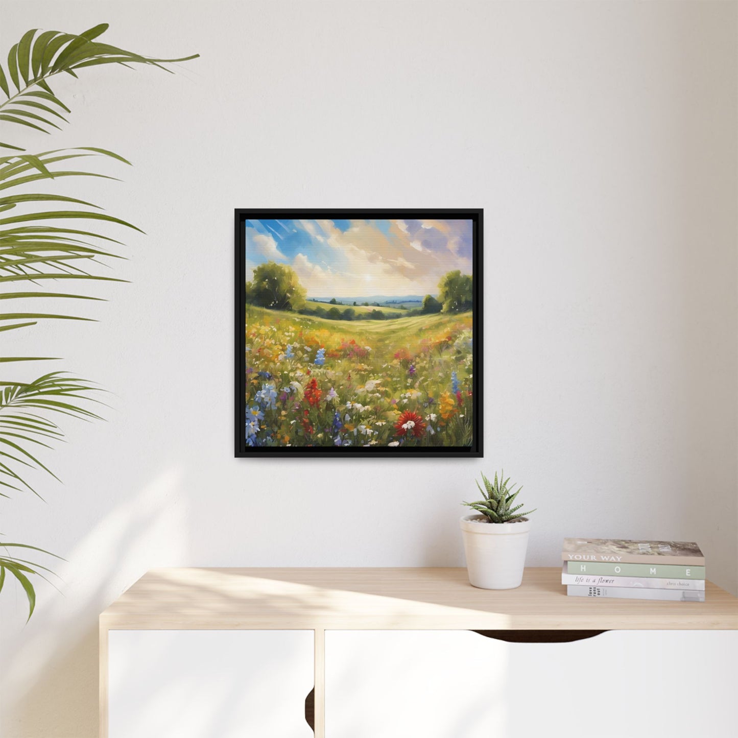 Modern Filed of Flowers Design Unique Framed Canvas Wall Art Gift Nature Lover Landscape Decor Gift 3 frame colors