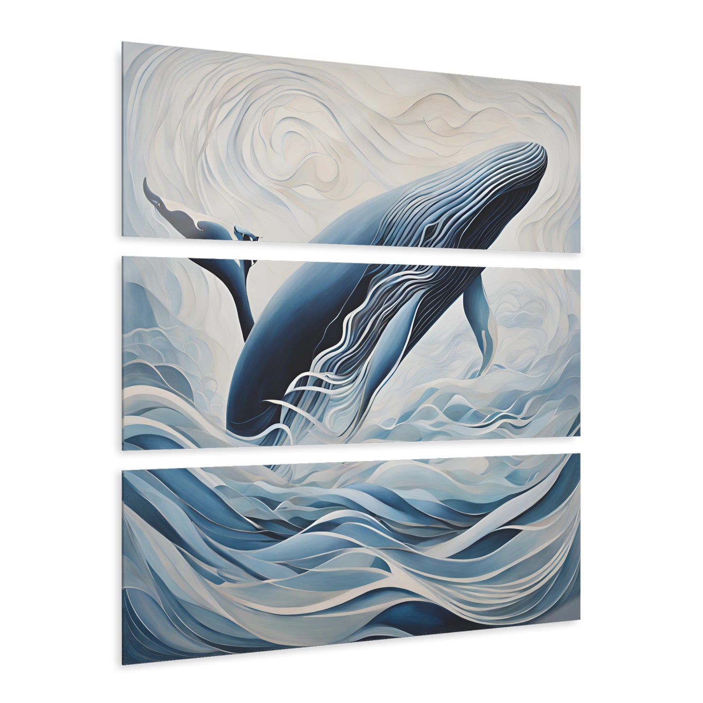 Modern Whale Design Triptych Acrylic Sea Lover Print Wall Art Unique Abstract Style Art Oceanic 3-Panel Beachy Wall Decor