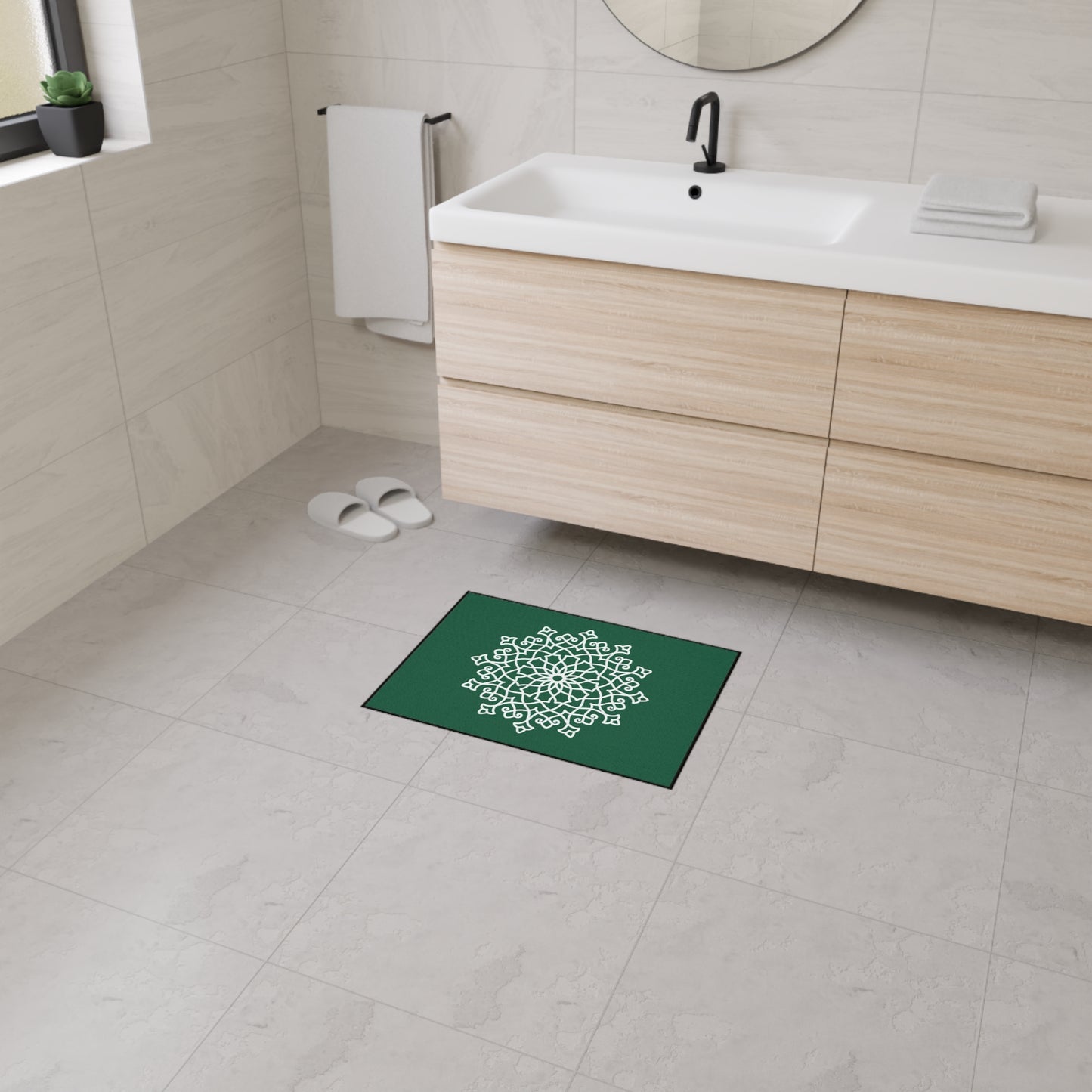 Decorative Heavy Duty Non-Slip Floor Mat Stylish Design Perfect for Entryway Kitchen Décor Green Floral Geometric Design Rug Bathroom Mat